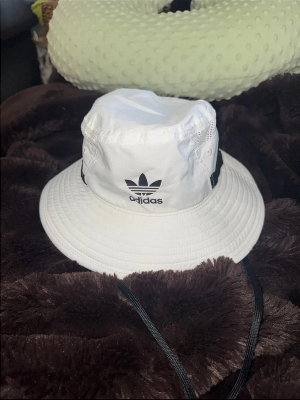 Adidas White Bucket Hat with Black Trefoil Patch